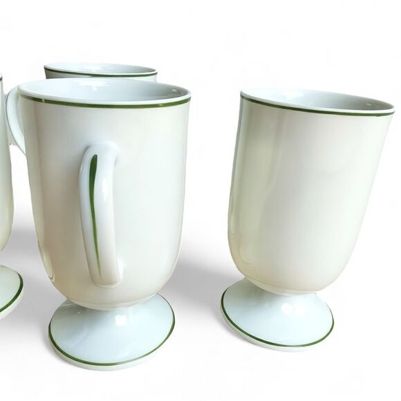 Vintage Irish Coffee White Shamrock Green Trim Footed Ceramic Mugs Set of 4 - Picture 12 of 16